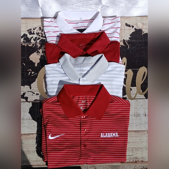NEW Nike Alabama Crimson Tide Mens DriFIT Victory Stripe Short Sleeve Polo's - Picture 2 of 16